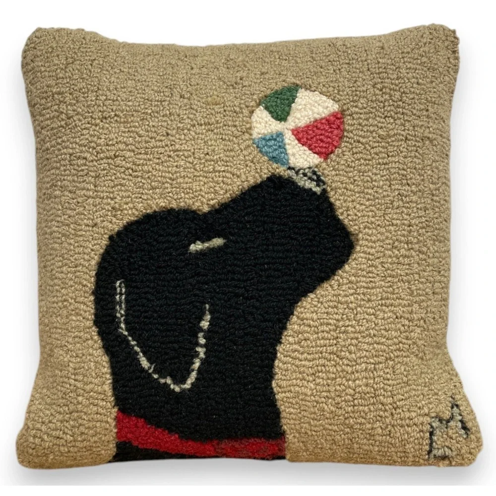 Chandler 4 Corners Laura Megroz Tricky Dog with Ball Hooked Wool Pillow 18x18 - Picture 1 of 9